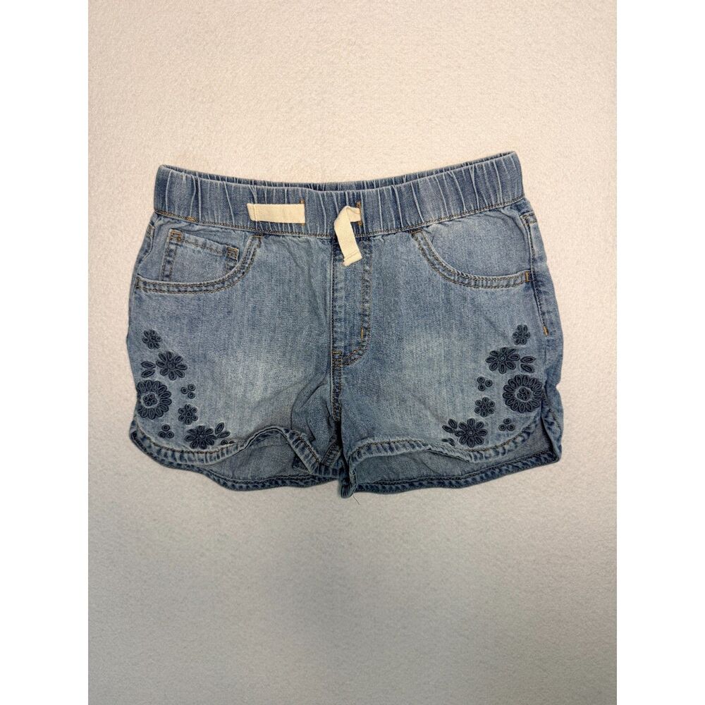 Cat & Jack Girls L 10/12 Embroidered Floral Denim Pull-On Shorts